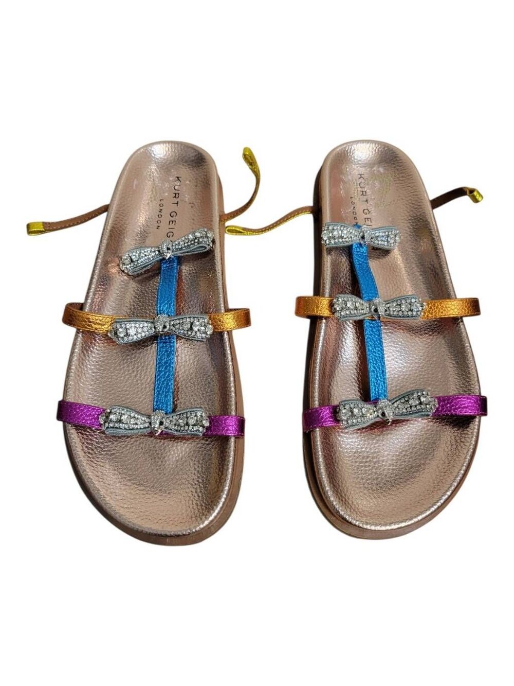 Kurt Geiger London Rose Gold Crystal Bow Slide Sandals